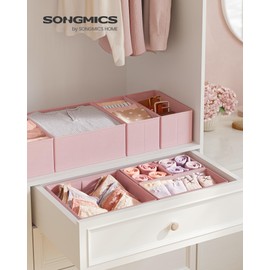 SONGMICS Drawer Organizer, Dresser Drawer Organizers, Set of 12, Foldable Fabric Storage Bins for Socks, Underwear, Bras, Ties, Scarves, Jelly Pink URDZ006R01