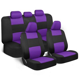 BDK PolyPro Car Seat Covers Full Set in Purple on Black, Front and Rear Split Bench Seat Covers for Cars, Easy to Install Car Seats Cover Set and Accessories for Auto Trucks Van SUV - Purple