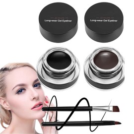 2Pcs Waterproof Eyebrow & Eyeliner Gel - 2 Colors, Long-Lasting Formula - Includes Eyeliner & Brow Brushes - Perfect Eye Makeup Set