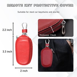Ohleats Car Key Case, Genuine Leather Auto Key Fob Cover Case with Hook, Auto Key Fob Holder Smart Protector Cover, Car Accessories (Red-1Pack)