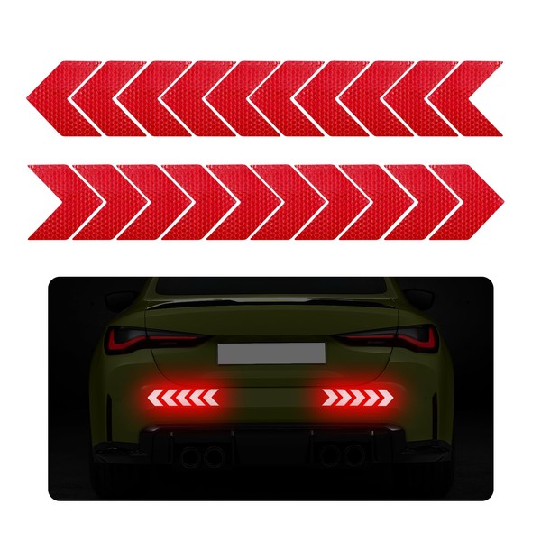 Sylvil 20 PCS Car Arrow Reflective Stickers, Waterproof Safety Warning Sign Reflective Decal, High Night Visibility Reflector Tape for Auto Trunk Rear Bumper Body, Car Accessories (Red)