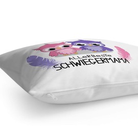 Fashionalarm Cushion Allerbeste Mother-in-law - Owls - 40 x 40 cm with Filling | Gift Idea for Mother's Day for Mother-in-law Wedding Marriage, White, 40 x 40 cm