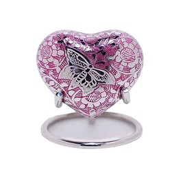 Royal Rapture Urn for Ashes Funeral Memorial Cremation Keepsake Love Urns Decorative Brass Heart with Stand (Pink Buterfly, 3") RHM03-17