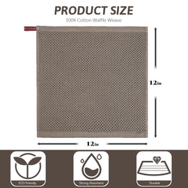 Nialnant 100% Cotton Waffle Weave Kitchen Towel,Dish Cloths for Washing Dishes,Soft Absorbent Quick Drying Dish Dags,Cleaning Rag - 8 Pack Brown,12 x 12in