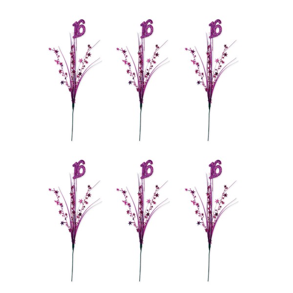Beistle 6 Piece Glittered "16" Metallic Star Sprays, 23", Cerise
