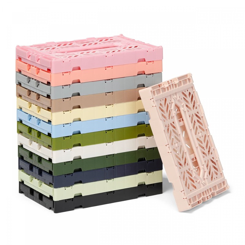Ay-Kasa Folding Crate, Sturdy Folding Box, Plastic, Stackable, Gold, Mini