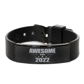 DesiDD Awesome Since 2022 Bracelet - Black Shark Mesh - Birthday Gifts for Men Women Him Her Son Daughter Friend Coworker College Born in 2022 Christmas Valentines