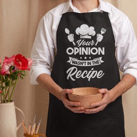 SANDJEST Your Opinion Wasn't In The Recipe Funny Aprons For Women Men Apron with Pockets BBQ Cooking Grilling Aprons For Chef Dad Husband Boyfriend Wife Mom Girlfriend
