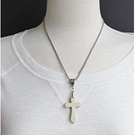 Cream cross necklace cross pendant silver chain 18-20.5 long necklace