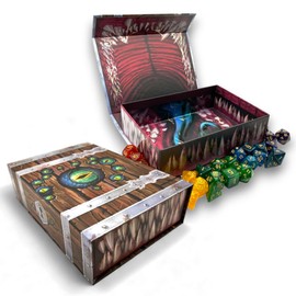 Mimic Chest Magnetic Storage Box and Treasure Dice Collection with 35 Dice in 5 Colored Sets with Removable Dice Tray, for Role Playing Games, D&D/DND Accessories for TTRPG Dice Games