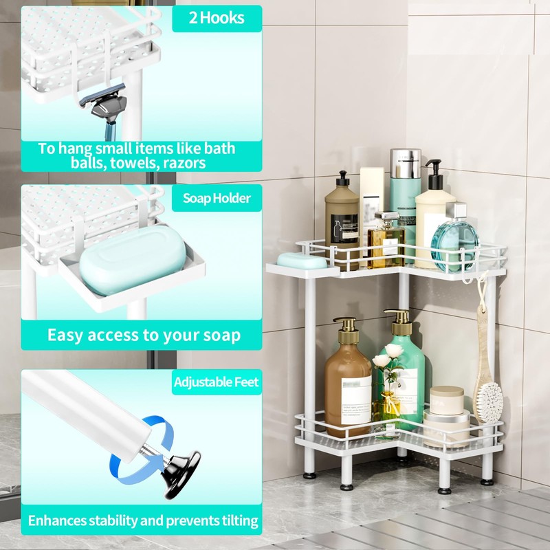 HapiRm Corner Shower Caddy Standing - 2 Tier Shower Organizer