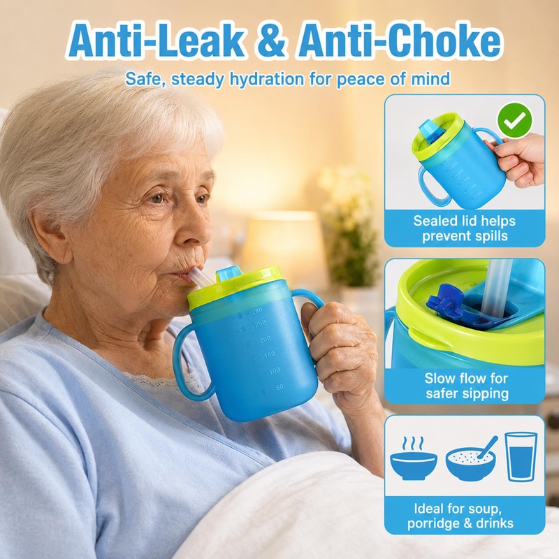 2PCS Elderly Spill Proof Cups, 280ML Unspillable Cup with 2