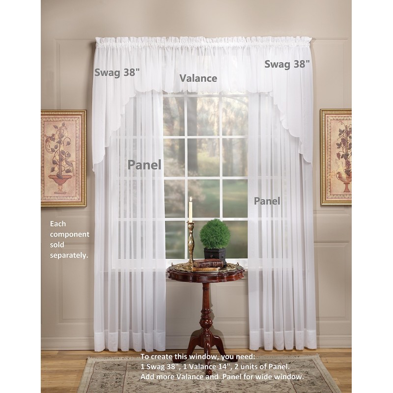 Today's Curtain Emelia Original Voile Panel 63", White, 60"W x