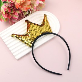 Pluzmecalm 2 Pcs Golden Sequin Cute Crown Headband Princess Glitter Hair Band Shiny Gold Hair Hoop Hair Styling Clip Elastic Costume Birthday Headwear for Women Christmas Party Tiaras Supplies