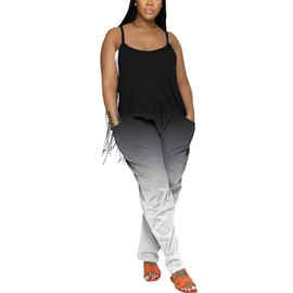 Nimsruc Summer Women Jumpsuits Casual Rompers Sling Sleeveless Loose Baggy Overalls Jumpers With Pockets 2024 Black Gradient L