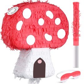 Charniol Mushroom Pinata with Stick and Blindfold, Paper, Baby Shower, Fantasy Theme Decoration