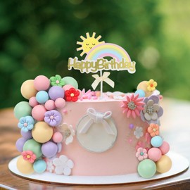 LARDUX 39 Stück Kugel-Kuchenaufsätze – Pastell-Kuchenbälle zum Selbermachen, Regenbogen-Kuchenaufsatz, Kuchendekorationen für Mädchen, Macaron, Geburtstag, Babyparty, Boho-Party