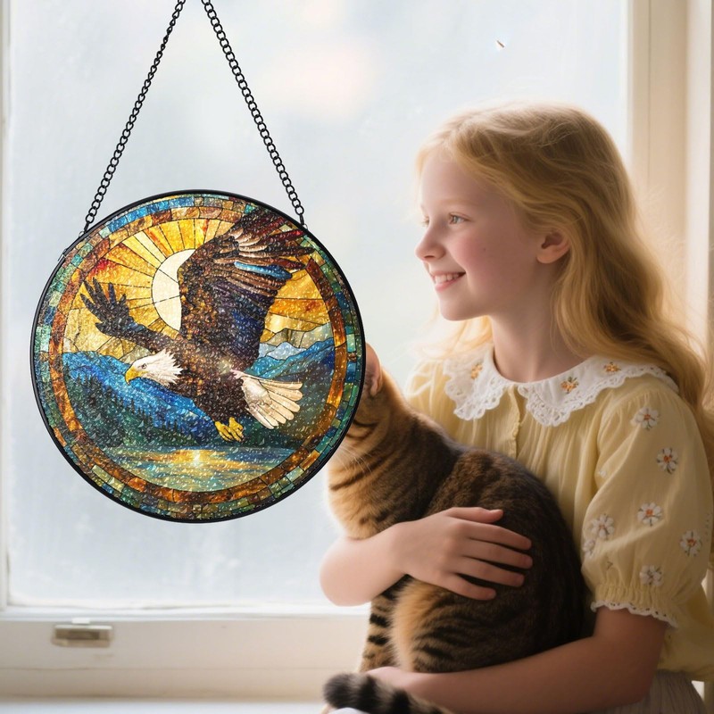 Eagle Stained Glass Window Hanging, Eagle Suncatchers Indoor Windows 7.8