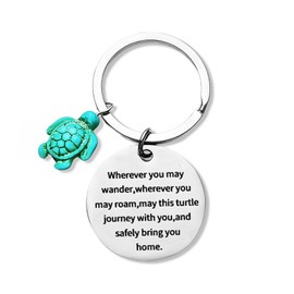 Travel Turtle Keychain Cute Turquoise Friendship Love Family Keyring Wherever You May Wander Gifts Accessory Purse Charm,Green
