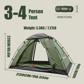 Backpacking Tent for Camping 3-4 Person Hiking Ultralight Tent for Waterproof Windproof Outdoor Two Doors Tents Easy Quick Setup Lightweight Instant Tents