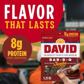 DAVID SEEDS Roasted and Salted Bar-B-Q Jumbo Sunflower Seeds, 5.25 oz, 12 Pack