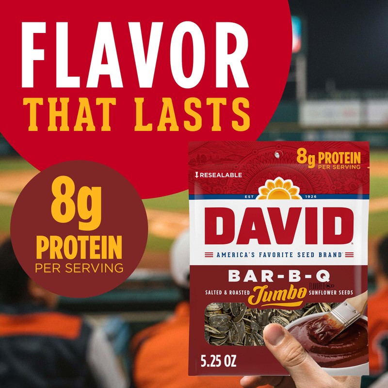 DAVID SEEDS Roasted and Salted Bar-B-Q Jumbo Sunflower Seeds, 5.25