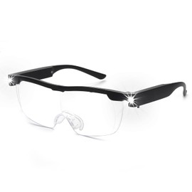 OKH Gafas Lupa de 160% con Luz, Anteojos de Aumento LED Recargables Iluminados, Gafas Lupa de Manos Libres Brillantes para Trabajo Cercano, Artesanía,