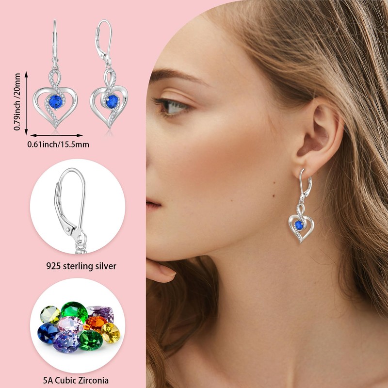 Oskani Heart Birthstone Dangle Earrings for Women, 925 Strlings Silver