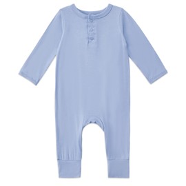 Exemaba Baby Sleepsuits Bamboo Viscose Toddler Footless Pyjamas Infant 2-way Zipper Long Sleeve Romper with Mitten Cuffs(Sea Blue, 18-24 Months)