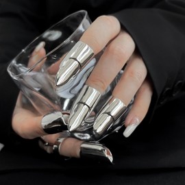 LIANXUE Metal Nail Cover Ring Hip Hop Cosplay Unisex Punk Gold Silver Color Copper Finger Ring Party Jewelry Accessories Gift Copper