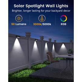 JOFIOS Solar Fence Lights Outdoor, 8 Pack, 50LM Ultra Bright, 3 Color Temperatures & RGB, IP65 Waterproof, Dusk-to-Dawn Solar Powered Fence Lights for Patio, Railing (Black)
