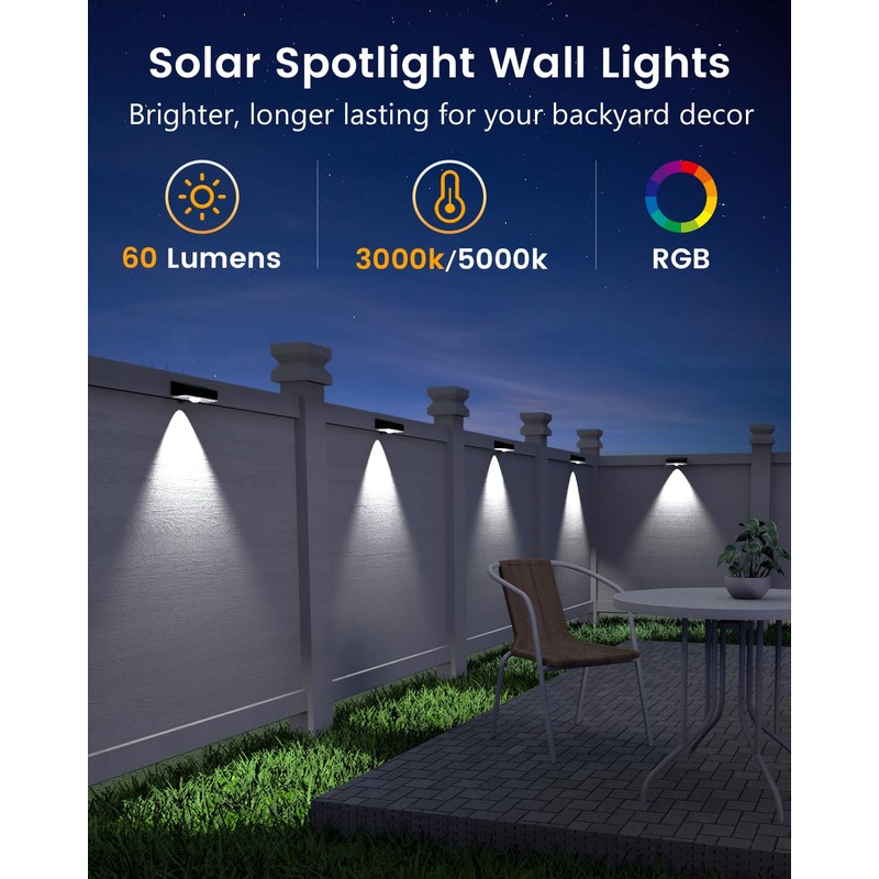 JOFIOS Solar Fence Lights Outdoor, 8 Pack, 50LM Ultra Bright,