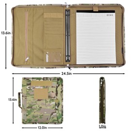 Tactical Padfolio Portfolio Binder, Army Military Padfolio Ring Binder with Zippered and 25 Sheets of Letter Size Paper, Tactical Notebook for A4 Folder, Detachable 3-Ring Binder (A4,13.8X 12Inch)