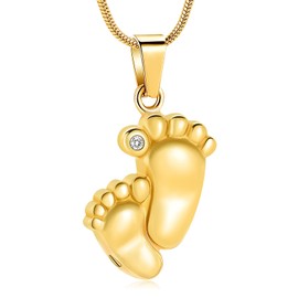 Baby Footprint Cremation Urn Necklace for Ashes Stainless Steel Mini Urn Jewelry to Holder Ashes Baby Foot Memorial Keepsake