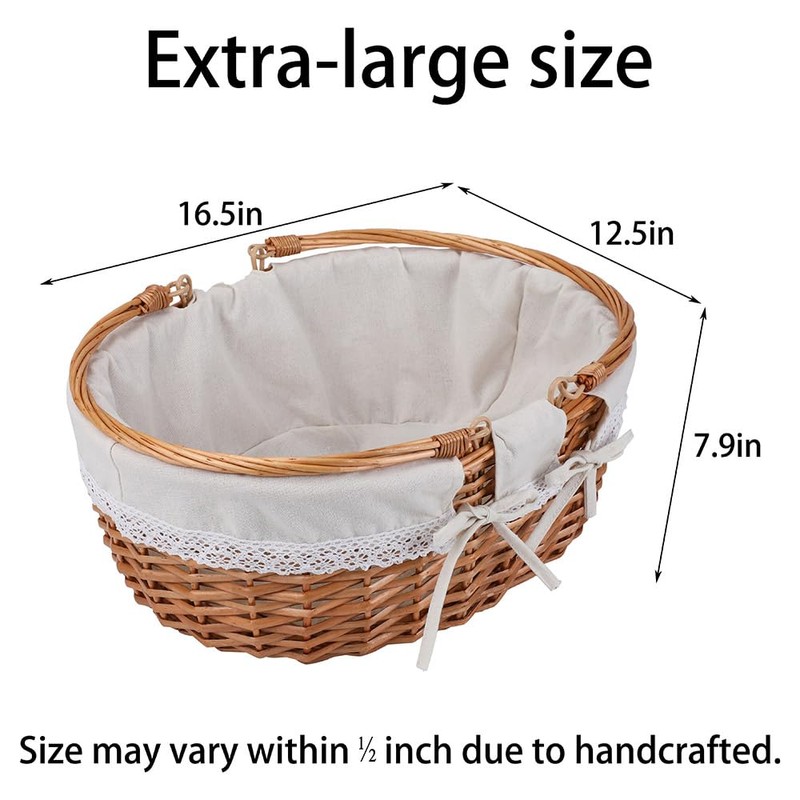 UoeRing Large Wicker Picnic Basket with Handles,Handle Sturdy Woven Body