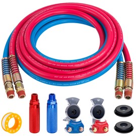 DAZAKOOT 15FT Air Brake Line Hose Kit, Air Brake Line Assembly with Aluminum Extension Handles and Emergency Glad Hands, Color-code Rubber Air Brake Hose for Semi Truck Trailer Tractor