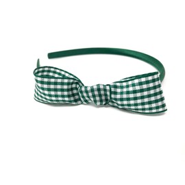 Green Gingham Girls Satin Hairband Headband Alice Band Green Gingham Knot Side Bow