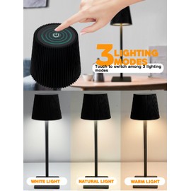 Lámpara de Escritorio LED Inalámbrica, Lámpara de Mesa Recargable, 3 Modos de Iluminación, Brillo Ajustable Infinito, Lámpara de Lectura de Desmontable para el Hogar/Oficina/Restaurante, Control de Toque, IP54, Negro