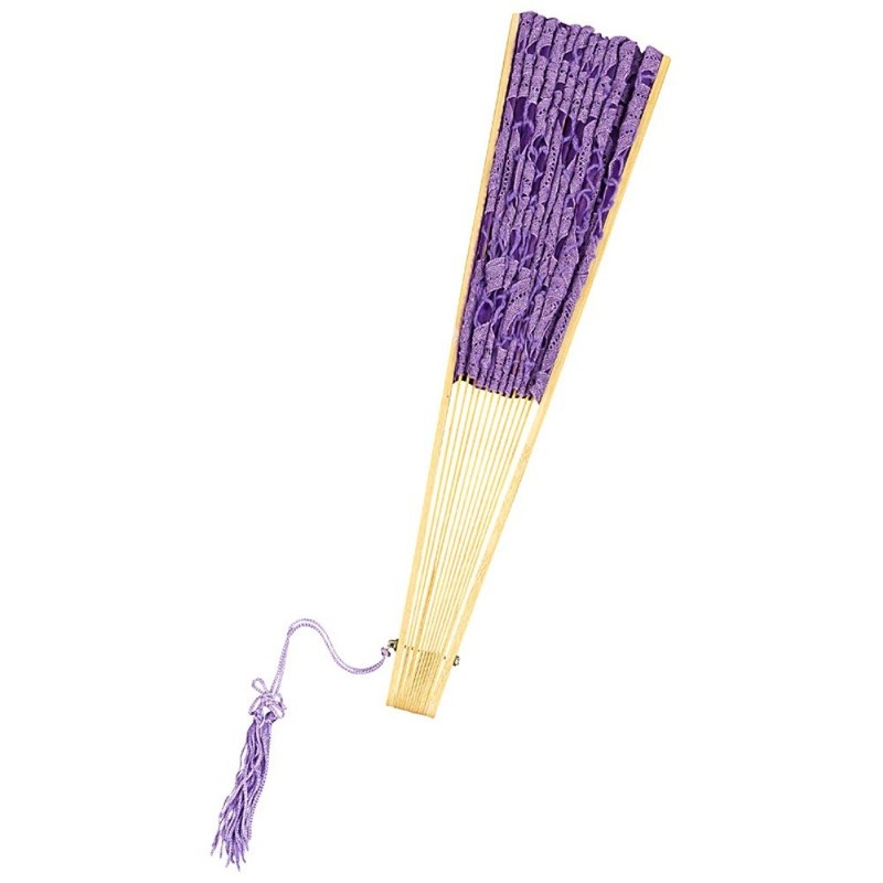 VON LILIENFELD Fan Carmen Hand-Klapped Battenburg Lace Bamboo Sticks Decorative