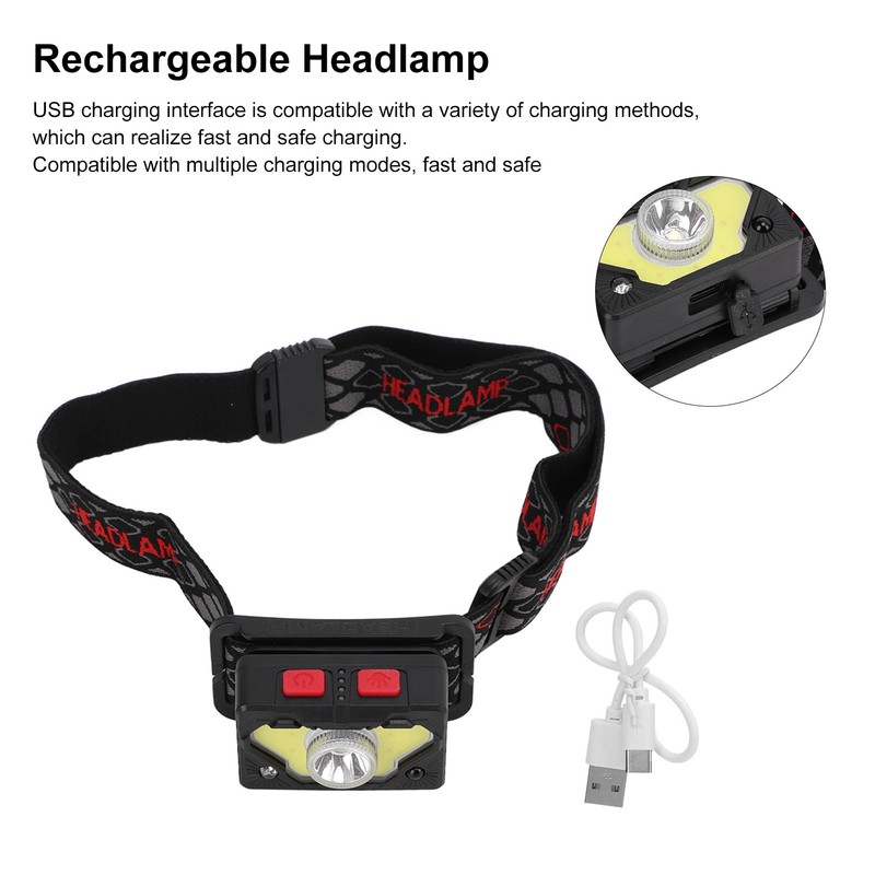 Rechargeable Headlamp USB Charging Infrared Sensor Headlight IPX4 Waterproof Hiking
