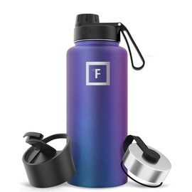 IRON °FLASK Camping & Hiking Hydration Flask with 3 Lids - Stainless Steel, Double Walled & Vacuum Insulated Water Bottle - Leak Proof & BPA Free (Aurora, Spout - 32 oz)