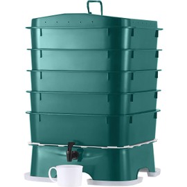 The Original Vermihut ® Plus 5 – Tray Worm Composter -Dark Green,Sustainable Design for Both Indoor & Outdoor, Worm Compost Bin for Vermicomposting Starter, Recycling Food Wastes