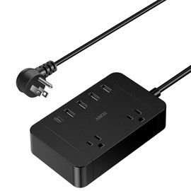 ZONV Power Strips 2 AC Outlets 4 USB Chargers with Type-c Connector 6FT Power Cord Wall Mounted Office School Travel Bedroom Charging Station Black