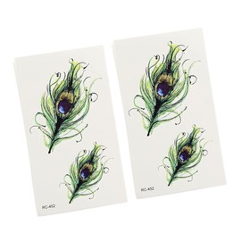 A ABSOPRO Peacock Feathers Pattern Temporary Tattoo Stickers Body Arm Art Tattoos Plastic Green (Set of 2)
