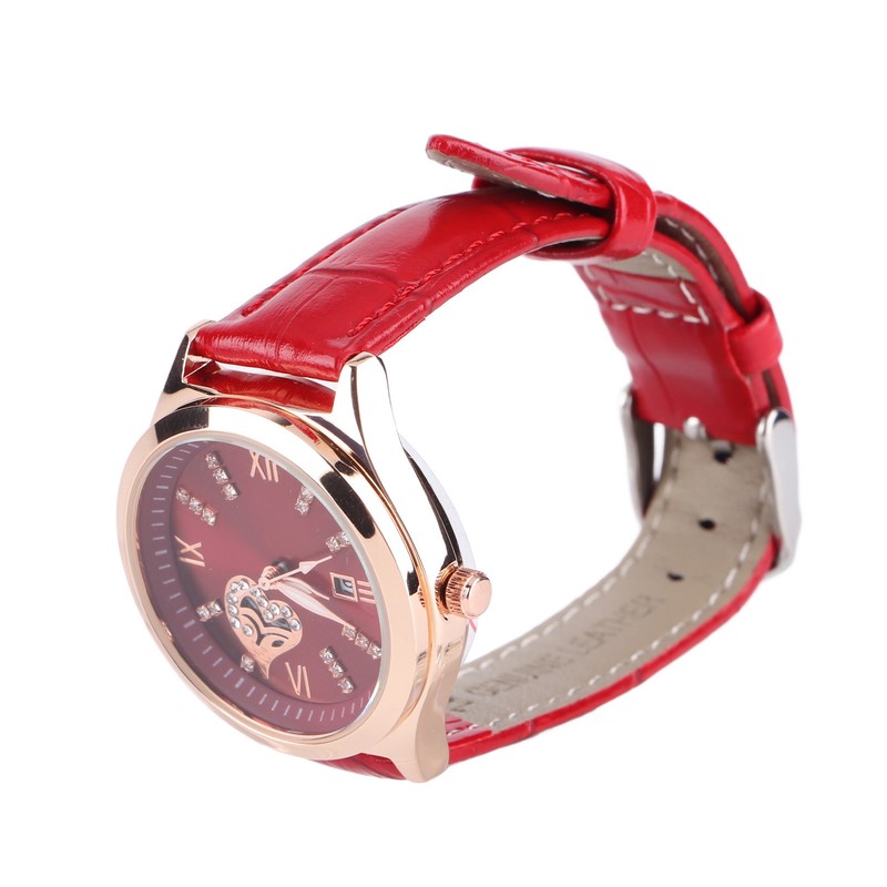 Women Watch Wine Red Mechanical Watch Luminous Waterproof Hollow Heart