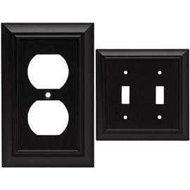 Brainerd 64218 Architectural Single Duplex Outlet Wall Plate/Switch Plate/Cover, Flat Black and Brainerd 64217 Architectural Double Toggle Switch Wall Plate/Switch Plate/Cover, Flat Black