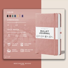 BEECHMORE BOOKS Dotted Journal Bullet Notebook, 8.3 x 5.8 inch 112 Dotted Pages, Hardcover Grid Dot Leather, 160 GSM Thick Paper, Journals for Women, Men - Gifts Box Included