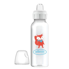 Dr. Brown's Milestones Narrow Sippy Bottle, 100% Silicone Soft Sippy Spout, 8oz/250mL, 6m+, Fox