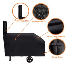 i Cover 66 Inch 600D Heavy-Duty Water Proof Patio Outdoor Canvas Black Offset BBQ Barbecue Smoker Cover G21610 for Brinkmann Char-Broil Char Griller Oklahoma Joe Landmann