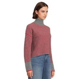 Madewell Women's Pine Wool Waffle Crew Neck, Heather Grey Stripe